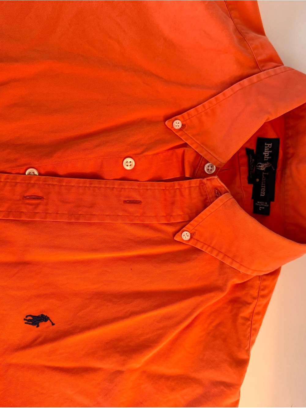 Ralph Lauren Men’s Bright Orange Button-Down Polo Shirt with Navy Pony